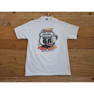 90s Historic Route 66 10th Annual Fun Run USA Double sided White T-Shirt Sz L